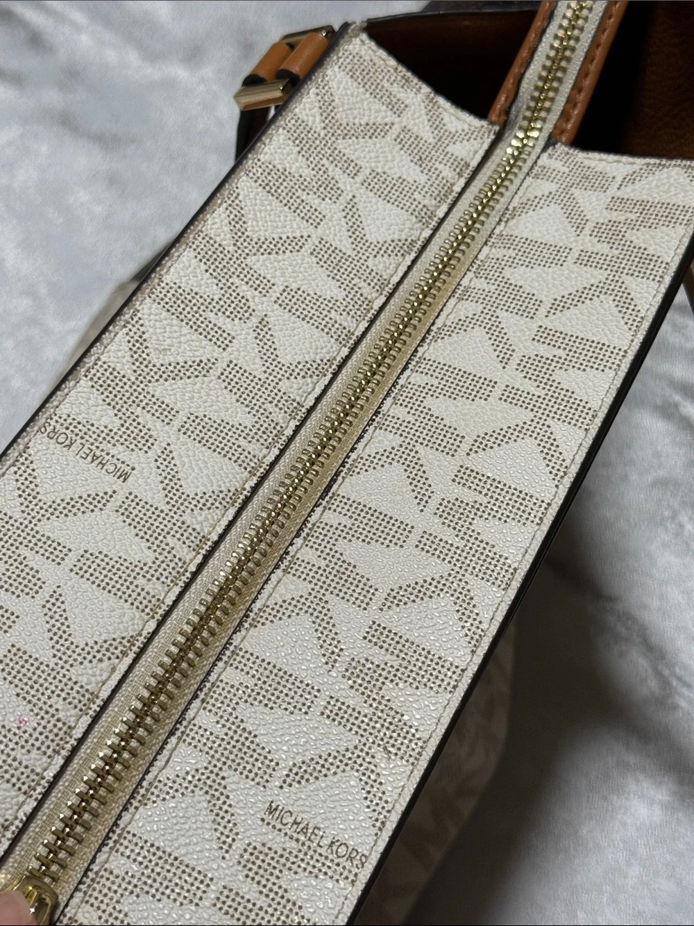 Michael Kors Cream, Brown & Tan Signature Tote with Matching Tan Wallet